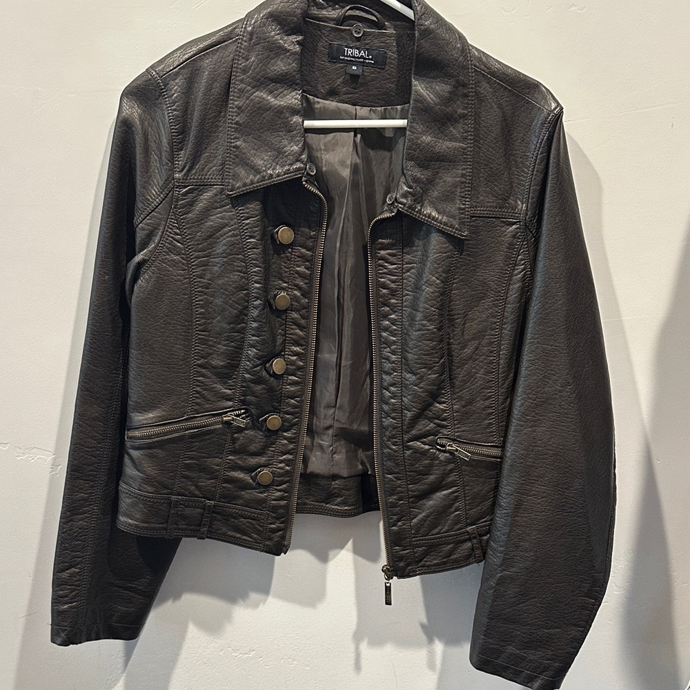 Tribal Brown Faux Leather Jacket for Women